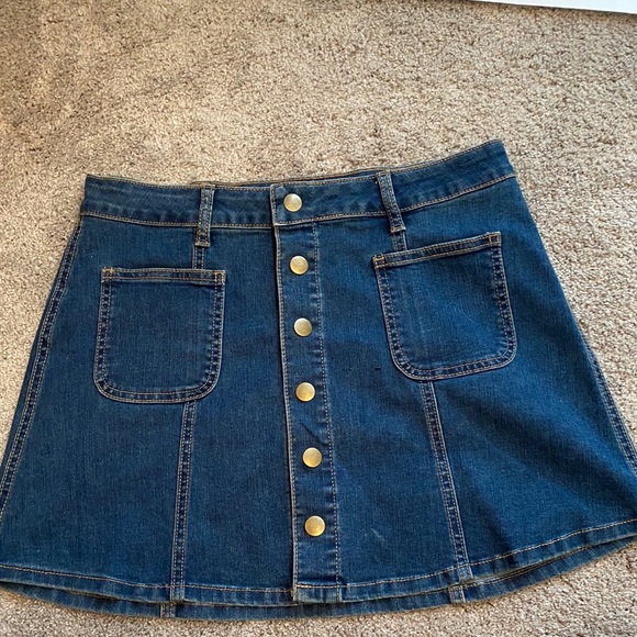 Blue Jean Skirt with Gold Buttons and 2 Pockets - Picture 1 of 6